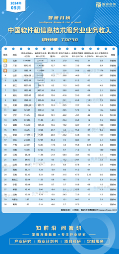 2024年5月中國(guó)軟件與信息技術(shù)服務(wù)業(yè)收入榜單揭曉，北京單月收入突破兩千億元大關(guān)